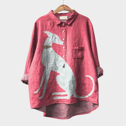 Longline Artistic button-up shirt with relaxed silhouette for women | Audrey