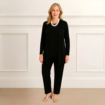 Fuzzy Three-piece cardigan, top and pants set for women | Rosy