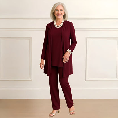 Fuzzy Three-piece cardigan, top and pants set for women | Rosy