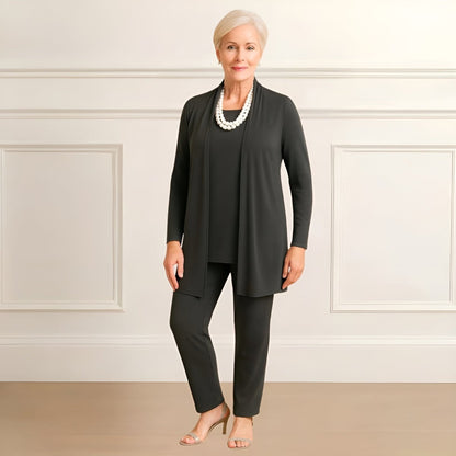 Fuzzy Three-piece cardigan, top and pants set for women | Rosy