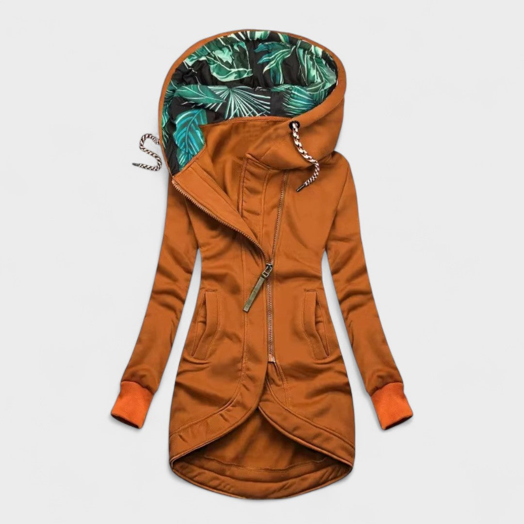 Warm longline hooded casual jacket for women | Sylverra -2