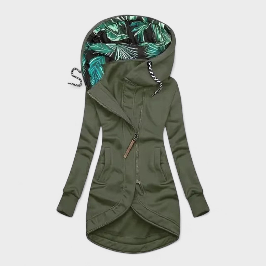 Warm longline hooded casual jacket for women | Sylverra -4