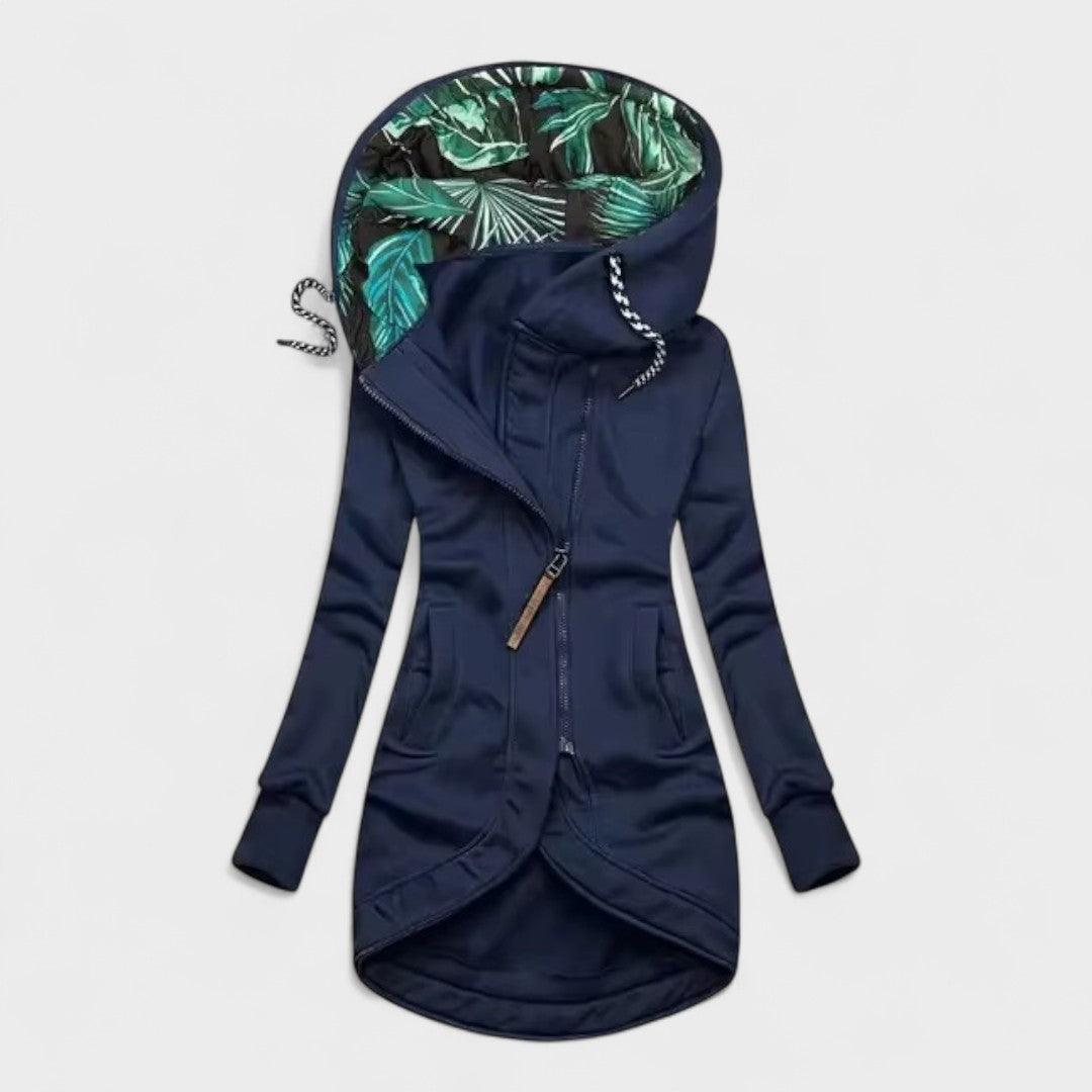 Warm longline hooded casual jacket for women | Sylverra -1