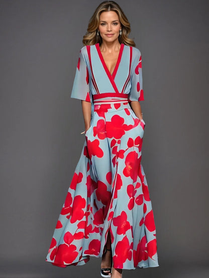 Minimal Classic floral V-neck maxi dress for women | Zoe