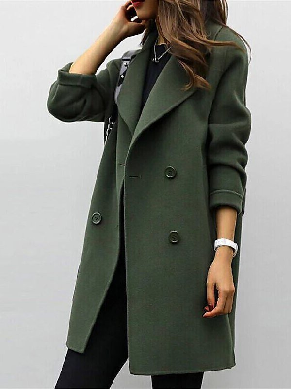 Elegant double-breasted wool coat for women -4