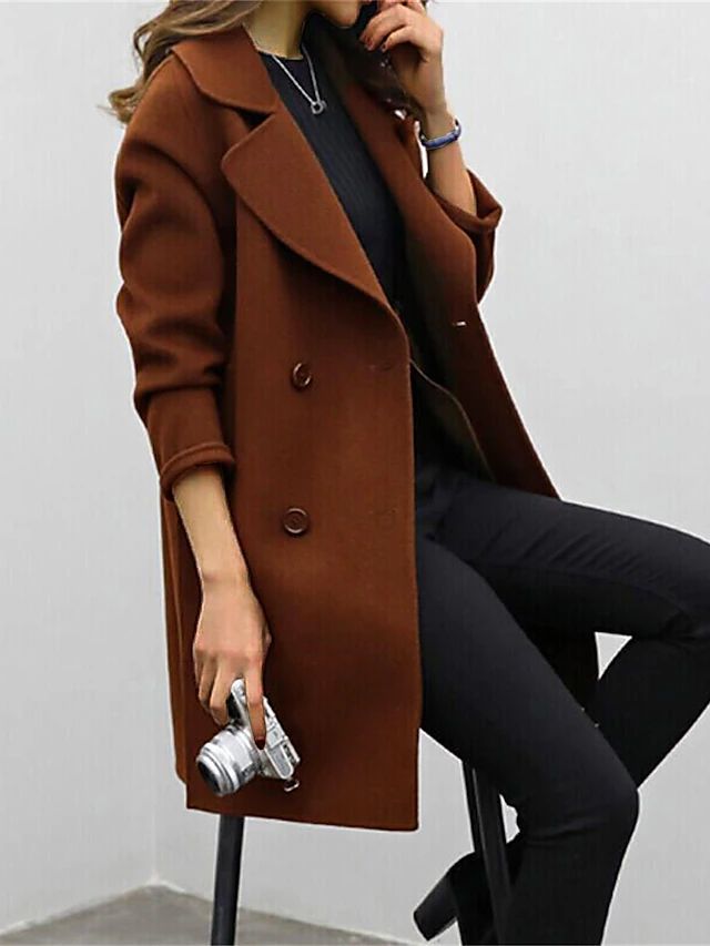 Elegant double-breasted wool coat for women -5