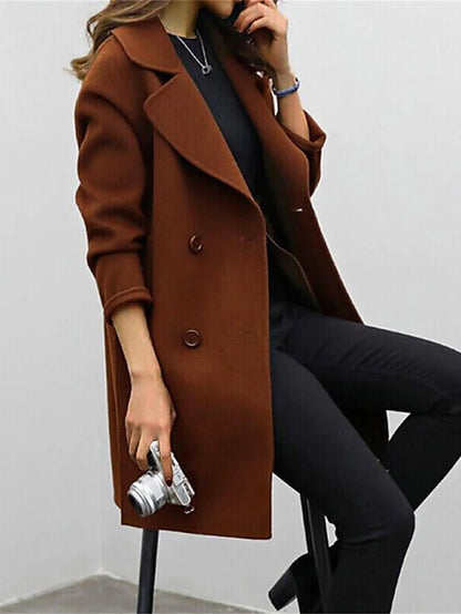 Elegant double-breasted wool coat for women -5