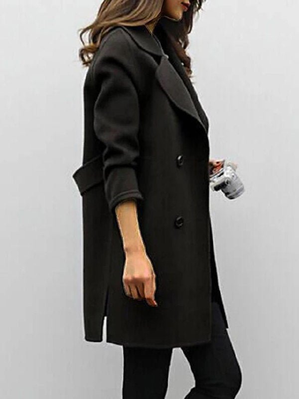 Elegant double-breasted wool coat for women -3